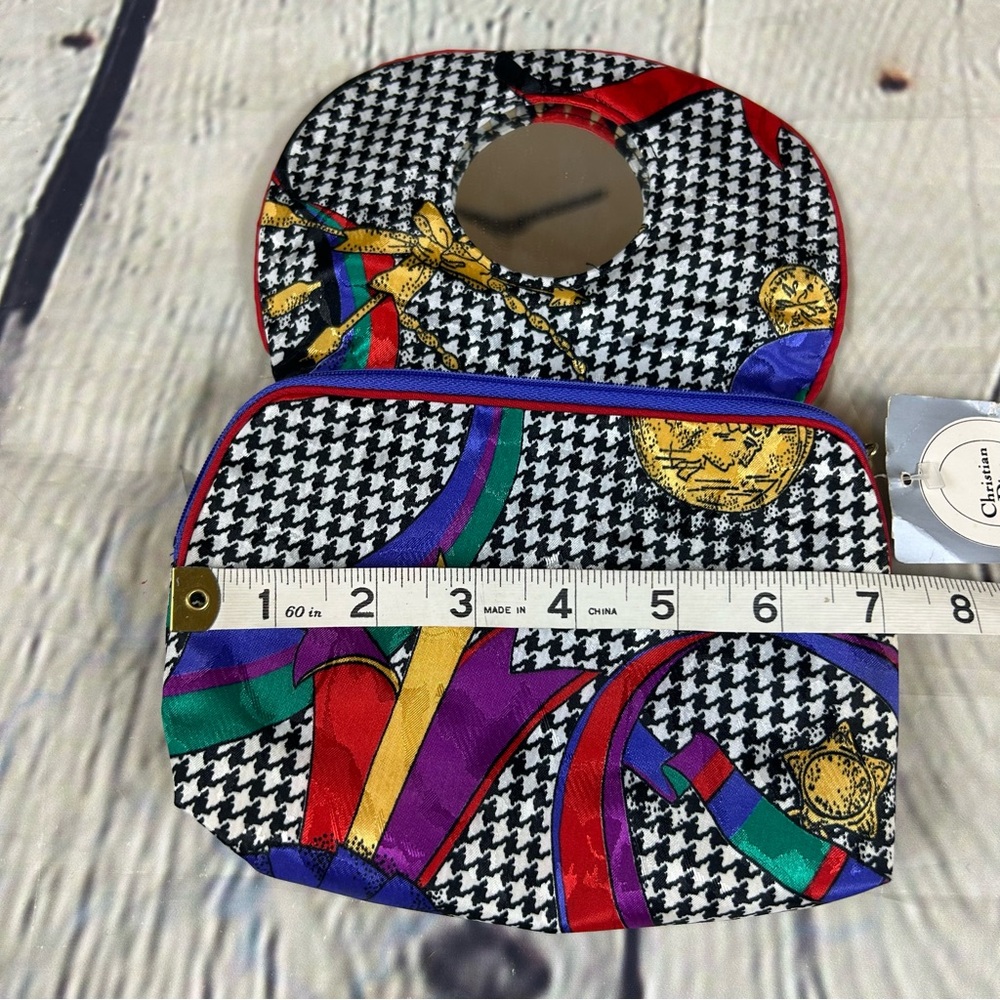 Dior vintage Multicolor Houndstooth Clutch cosmetics bag with tags! - Picture 4 of 7